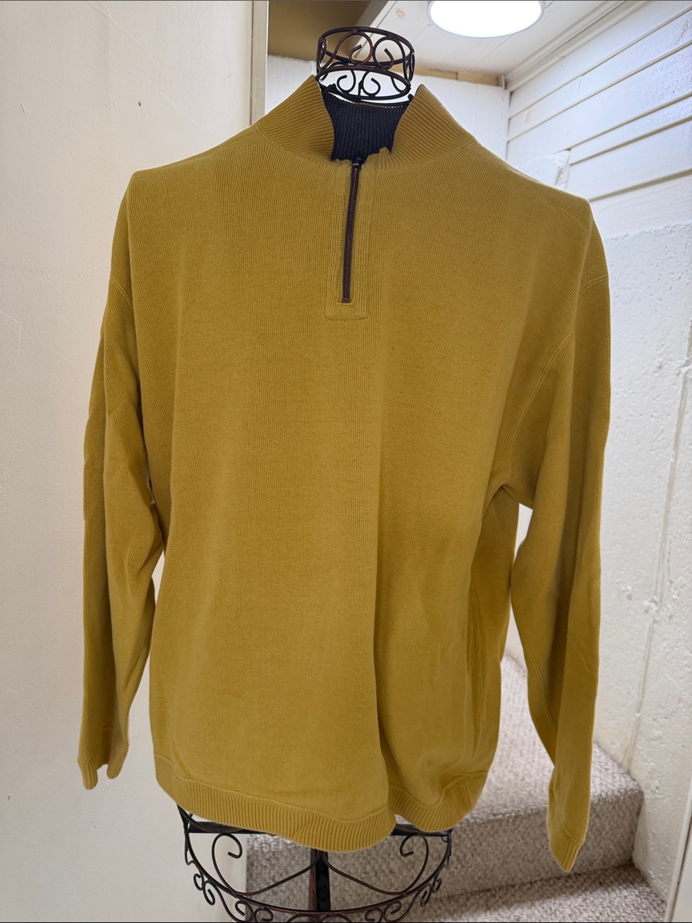 Vintage Tommy Bahama Men's Quarter-Zip Knit Sweater in Mustard